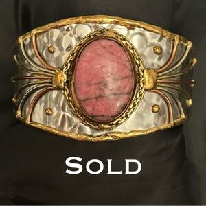 Rhodonite Mixed Metal Cuff Bracelet with Pink Stone